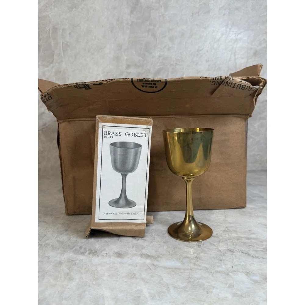 Vintage Interpur Brass Goblets #1049 Made in Taiwan Original Boxes Set Of 8